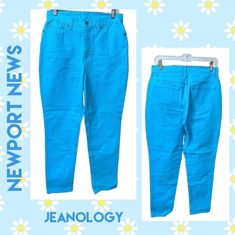 Newport News Jeanology Turquoise Denim Jeans Straight Leg Mom Jeans 10-BNWOT